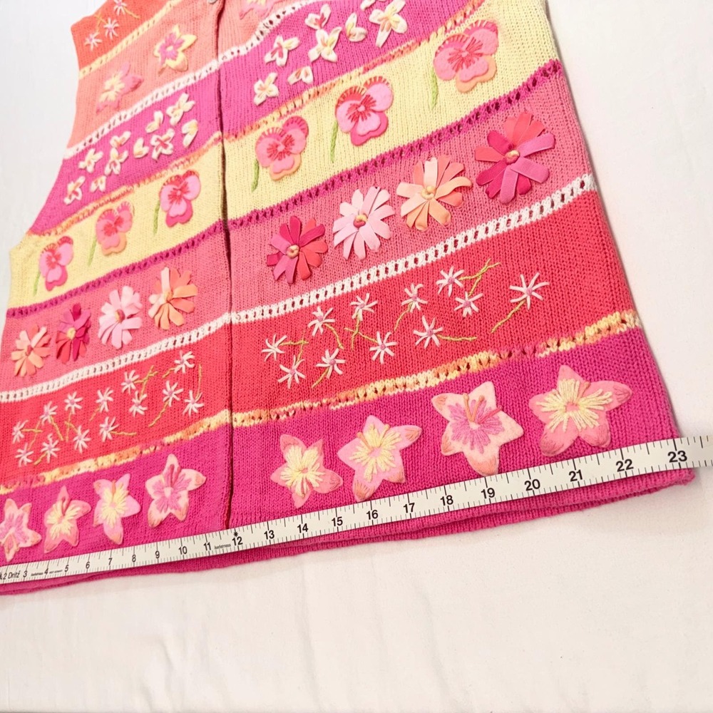 Susan Bristol VTG 1999 L Floral Embroidered Linen Blend Knit Vest Pink SB164 - Picture 11 of 13